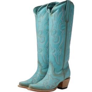 Corral Boots Tall Snip Toe Women’s Size 10 Cowboy Turquoise Blue Embroidered EUC